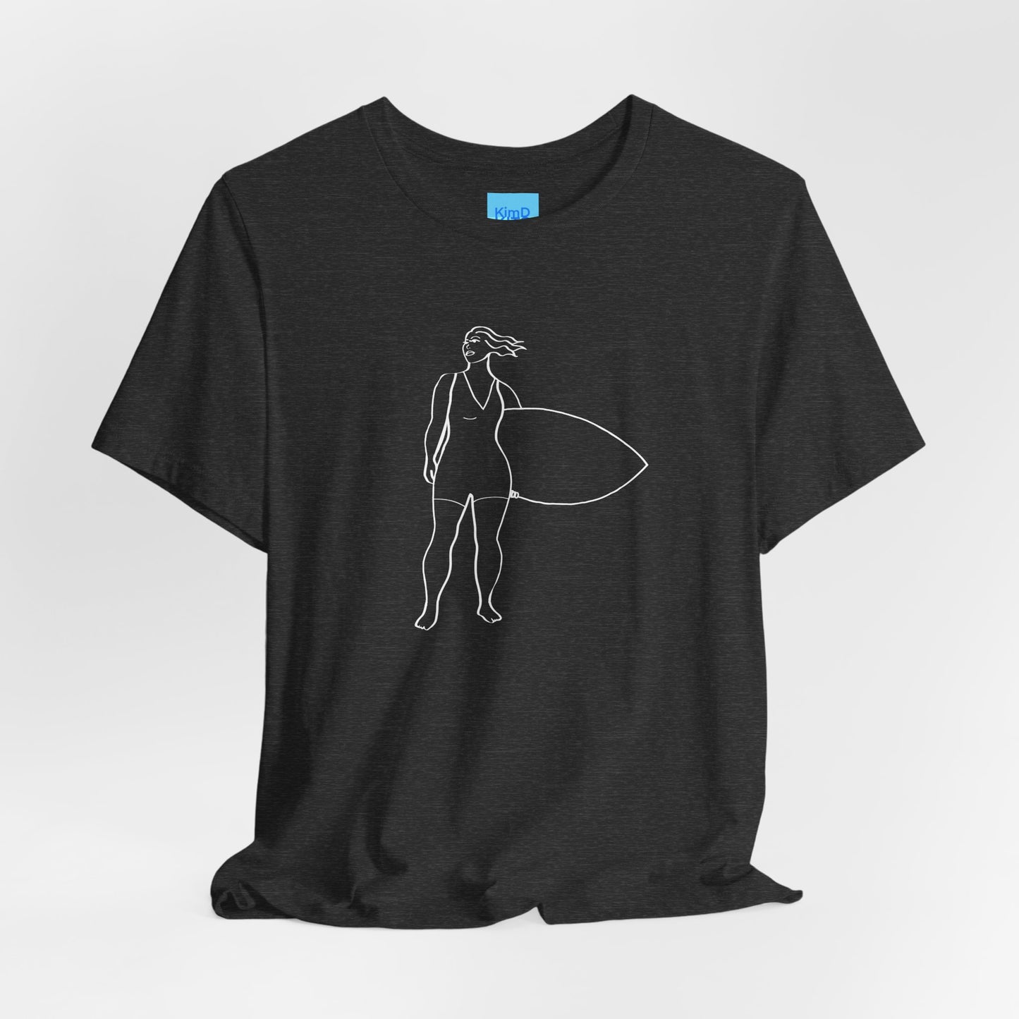 Surfer Tee, Unisex, Polycotton Jersey, Dark Grey Heather, with Illustration