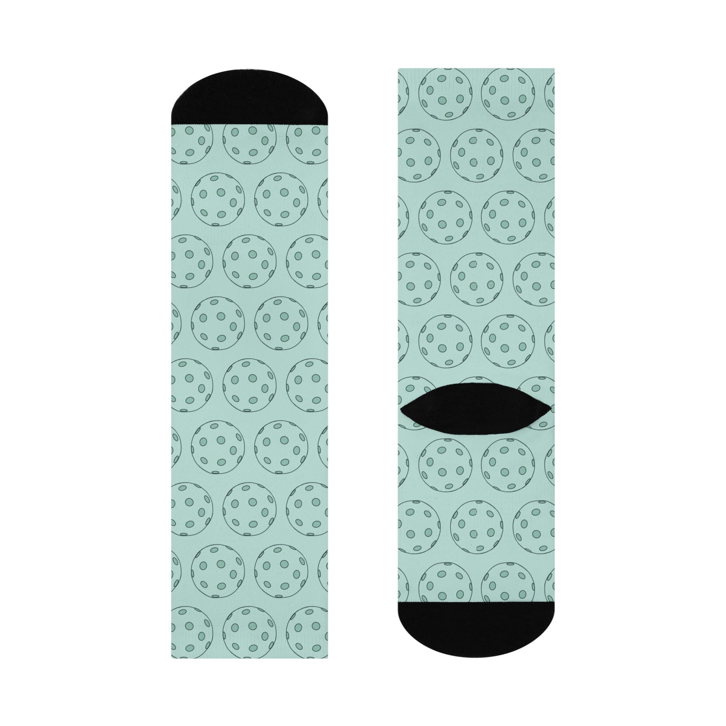 Crew Socks, Cushioned Soles, Pickleball Ball Pattern, Light Turquoise