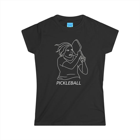 Pickleball Tee, Women's, Cotton, Black, with Illustration