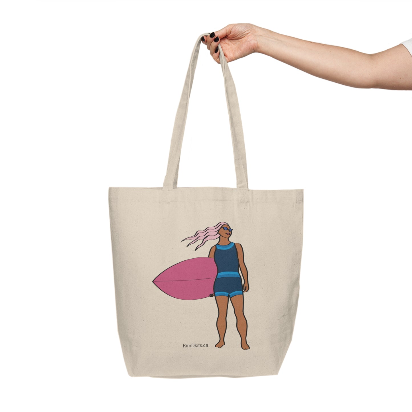 Tote Bag, Surfer with Pink Board, Blue Suit