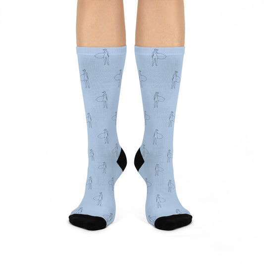 Crew Socks, Cushioned Soles, Surfer Pattern, Violet