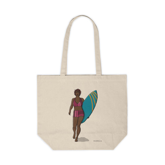 Tote Bag, Woman in Pink Geometric Suit