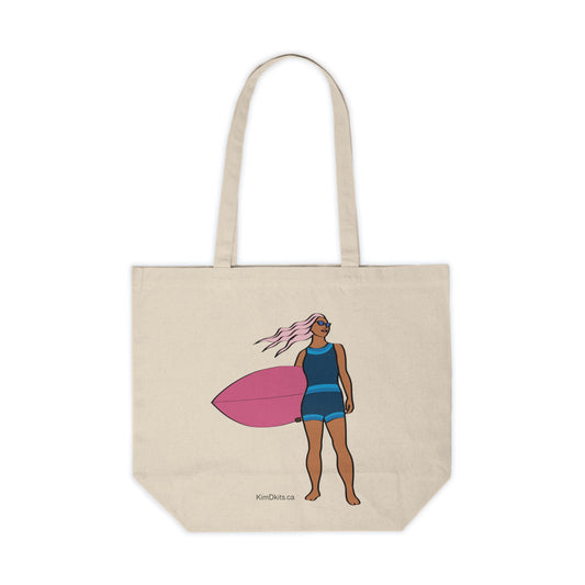 Tote Bag, Surfer with Pink Board, Blue Suit