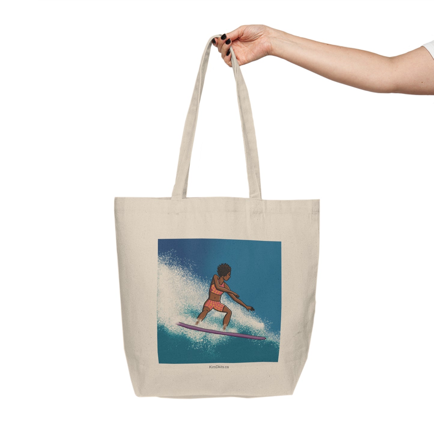 Tote Bag, Woman in Plaid with Pink Board