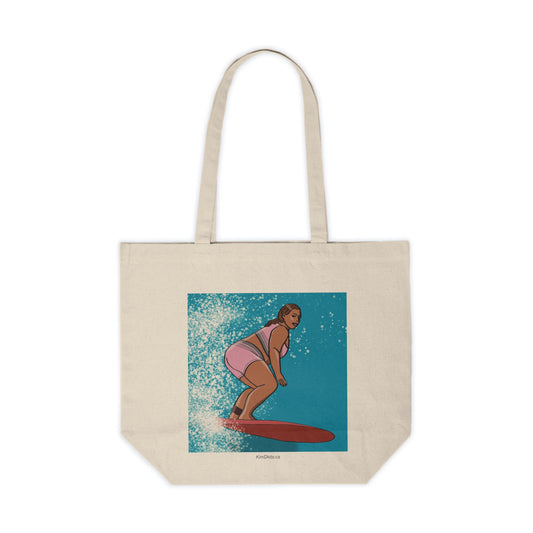 Tote Bag, Surfer in Pink Polka Dots