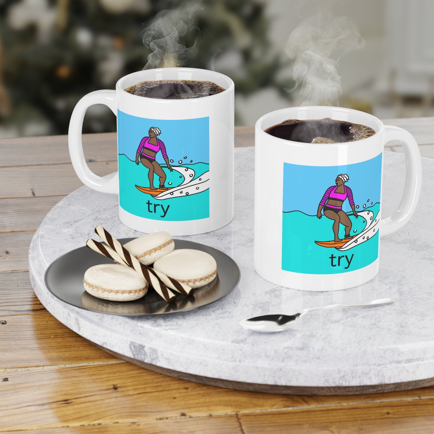 Mug (11oz), Ceramic, Surfer, Try