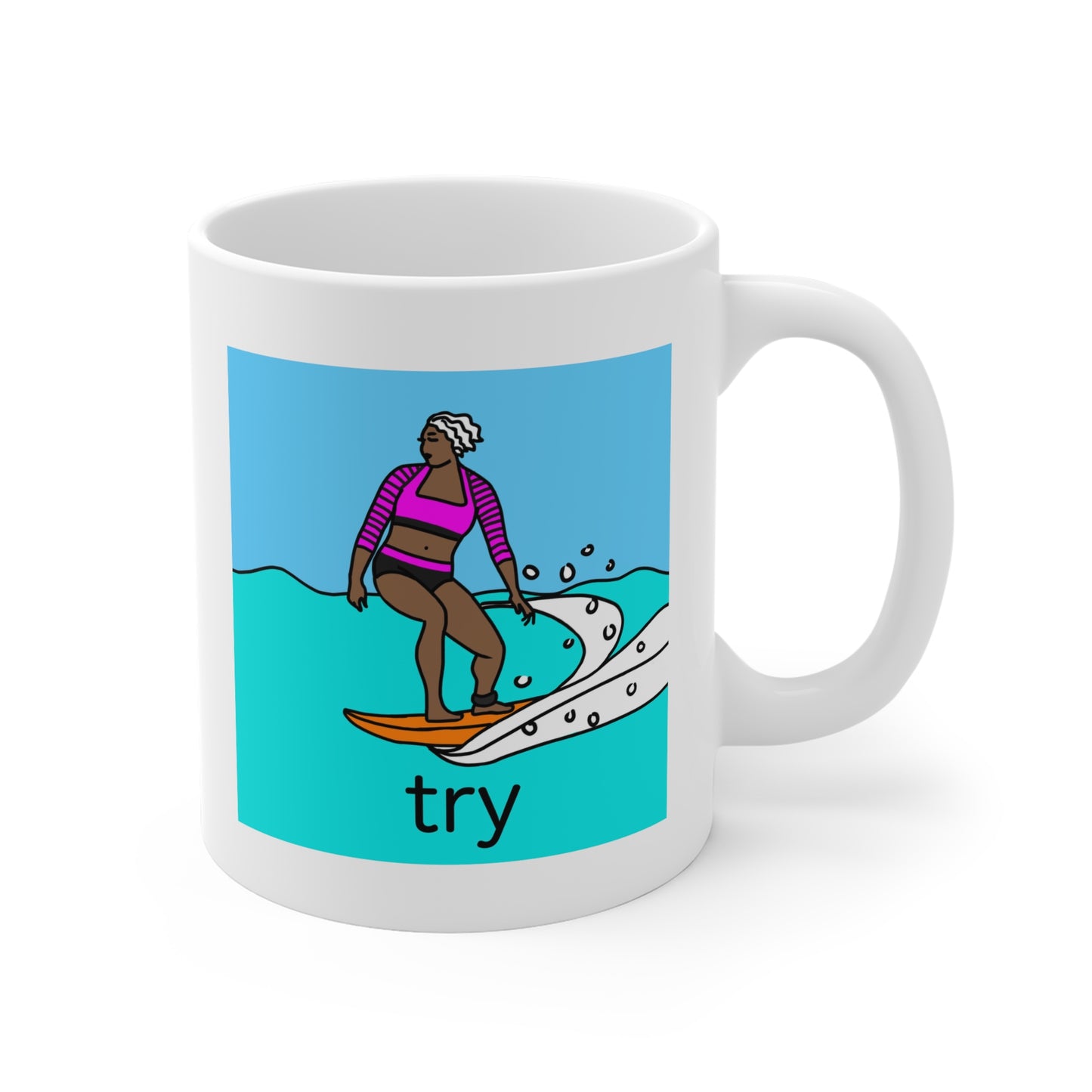 Mug (11oz), Ceramic, Surfer, Try