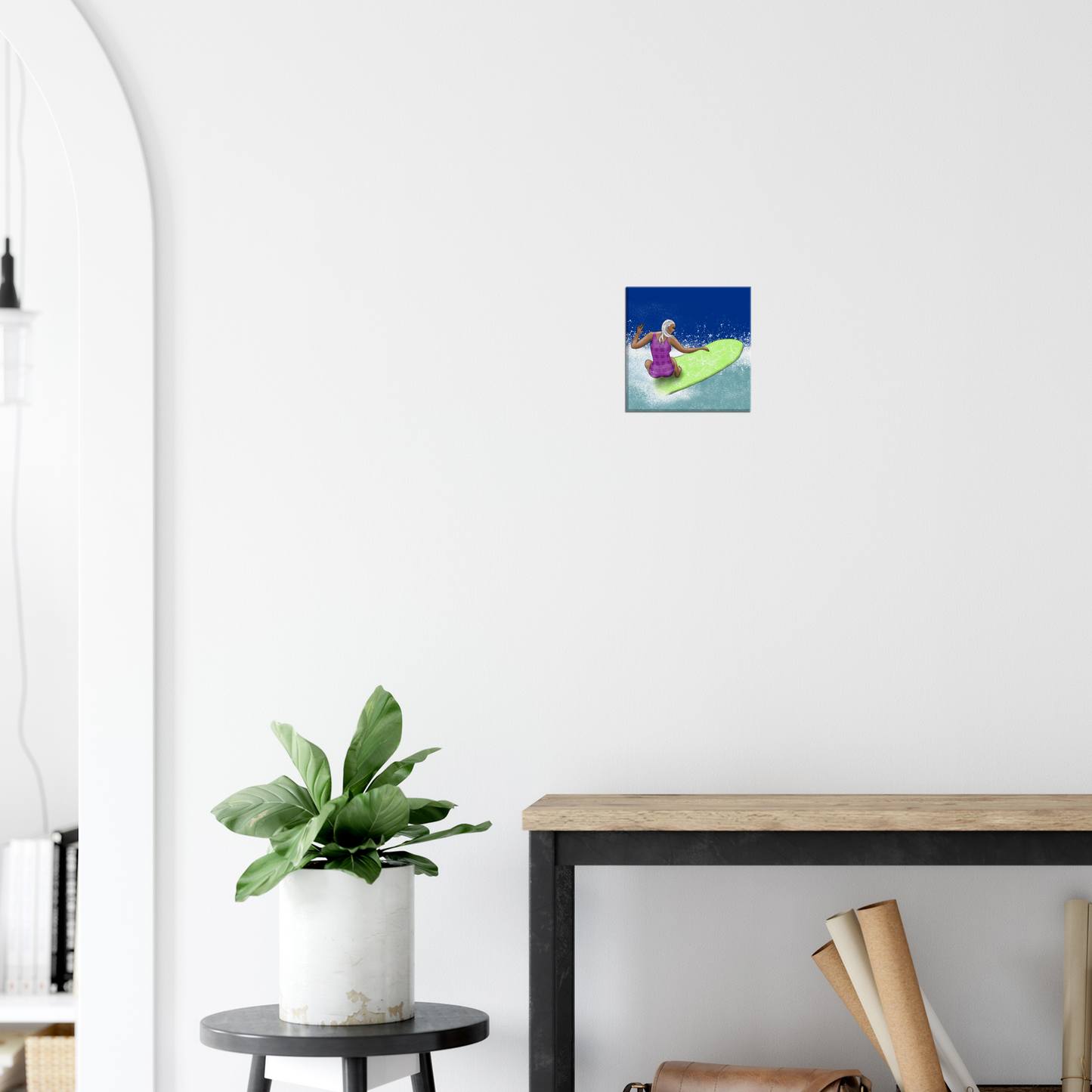 Canvas Wall Art, 8" x 8", Purple Suit, Green Board