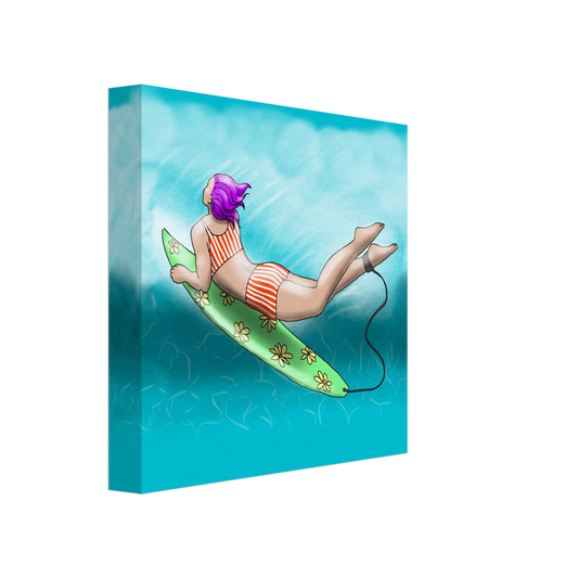 Canvas Wall Art, 8" x 8", Surfer in Striped Red & White Suit