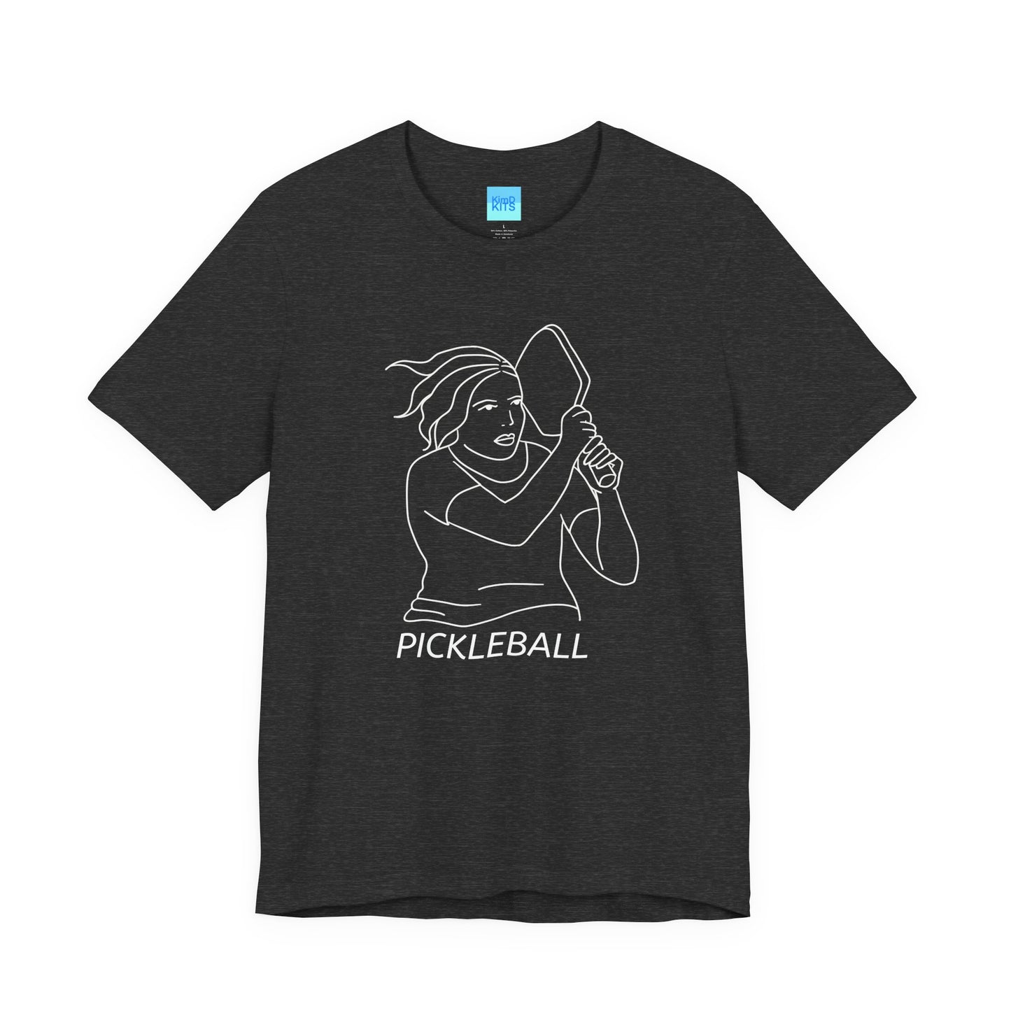 Pickleball Tee, Unisex, Polycotton Jersey, Black Heather, with Illustration