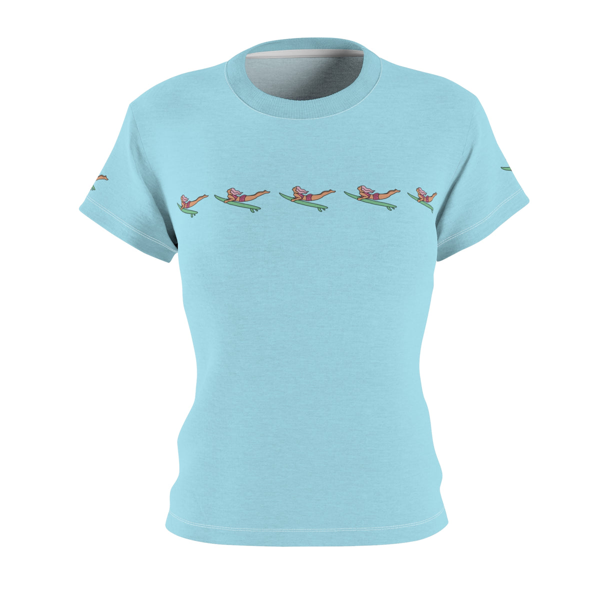 T-shirt, Women's, Light Blue with Surfers