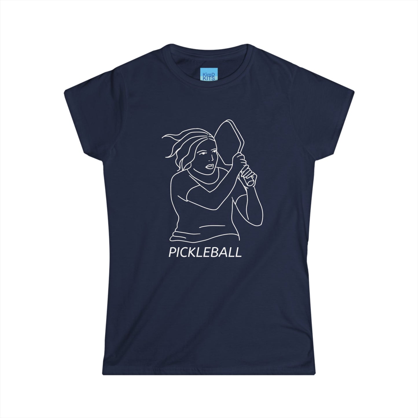 Pickleball Tee, Women's, Cotton, Navy, with Illustration