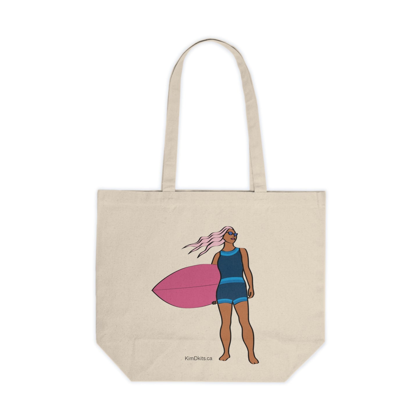 Tote Bag, Surfer with Pink Board, Blue Suit