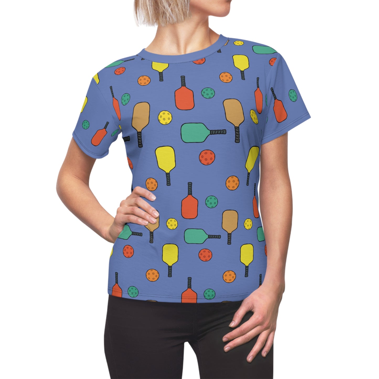 T-shirt, Women's, Pickleball Pattern, Blue Background