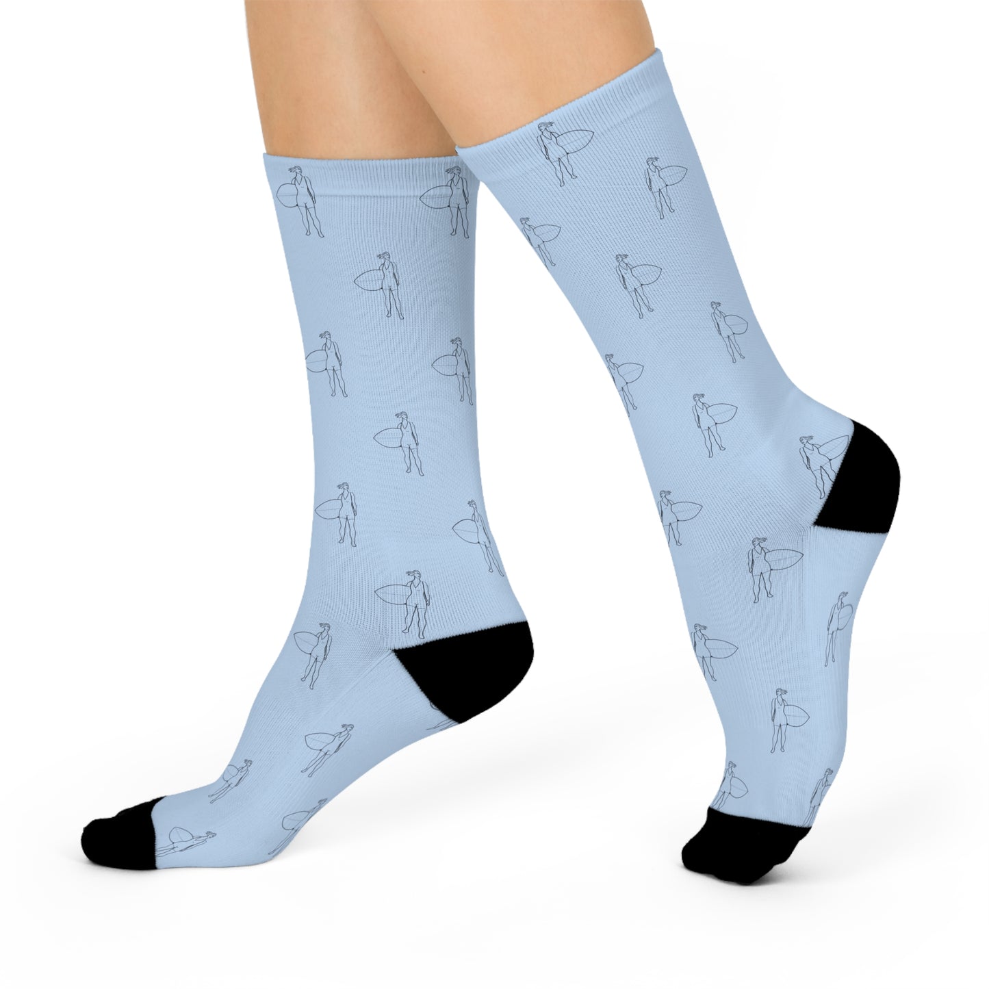 Crew Socks, Cushioned Soles, Surfer Pattern, Violet