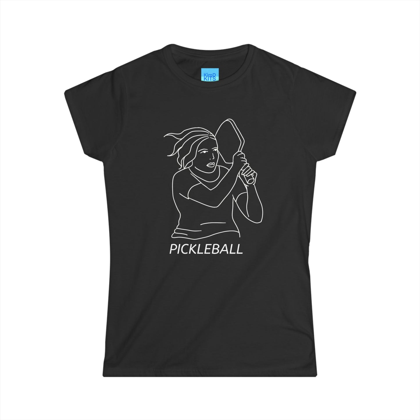 Pickleball Tee, Women's, Cotton, Black, with Illustration