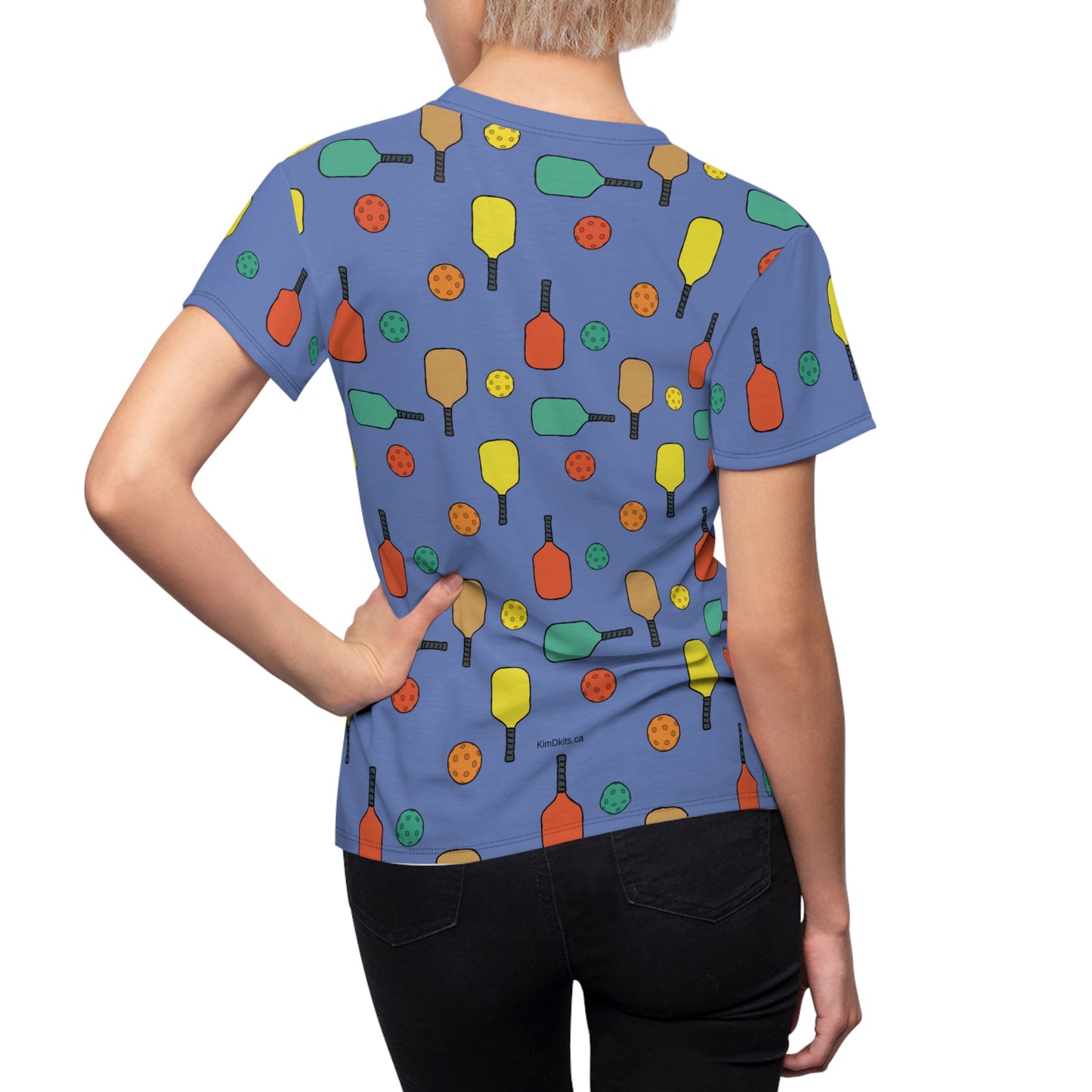T-shirt, Women's, Pickleball Pattern, Blue Background