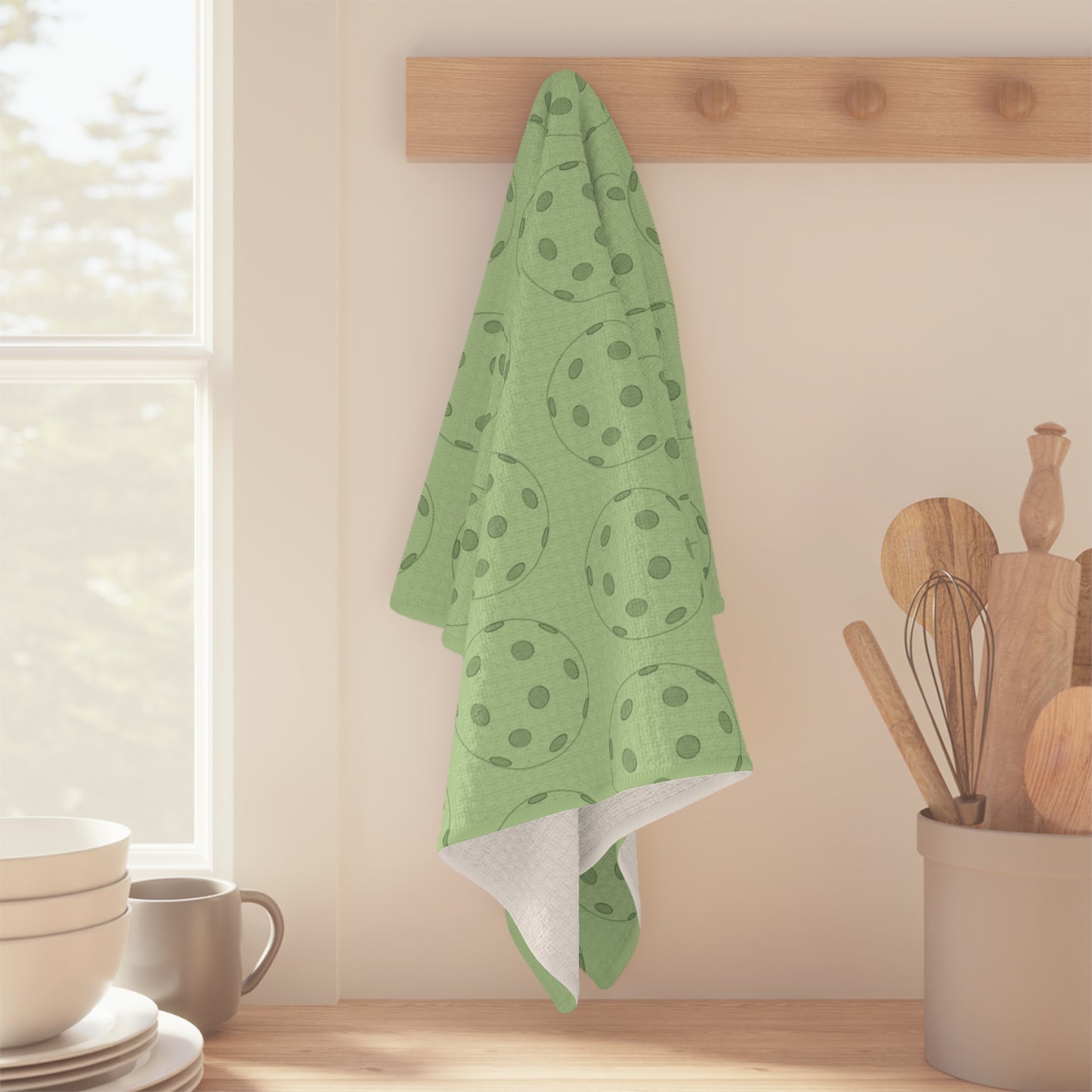 Tea Towel, Microfibre, Pickleball Pattern, Green