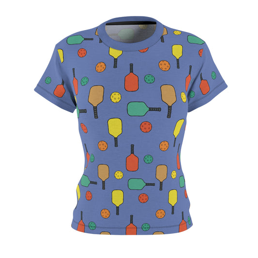 T-shirt, Women's, Pickleball Pattern, Blue Background