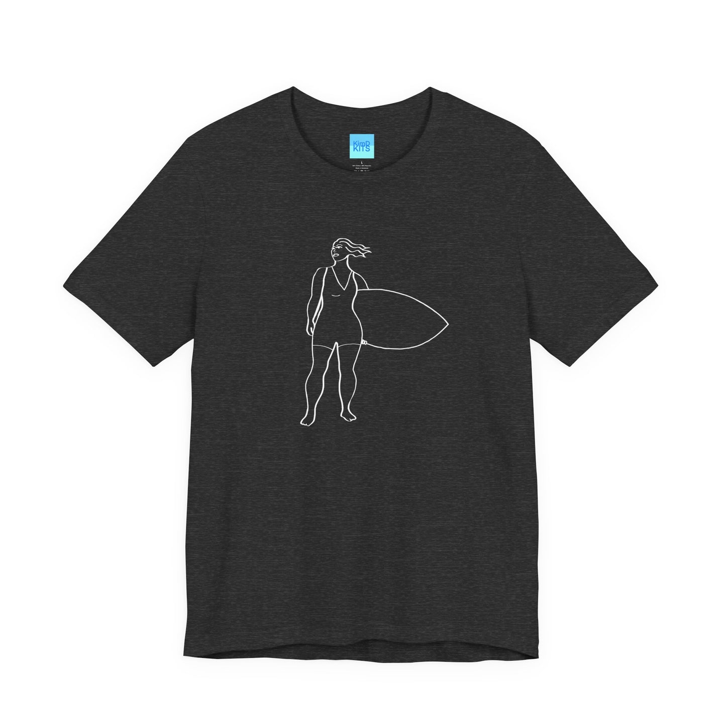 Surfer Tee, Unisex, Polycotton Jersey, Dark Grey Heather, with Illustration