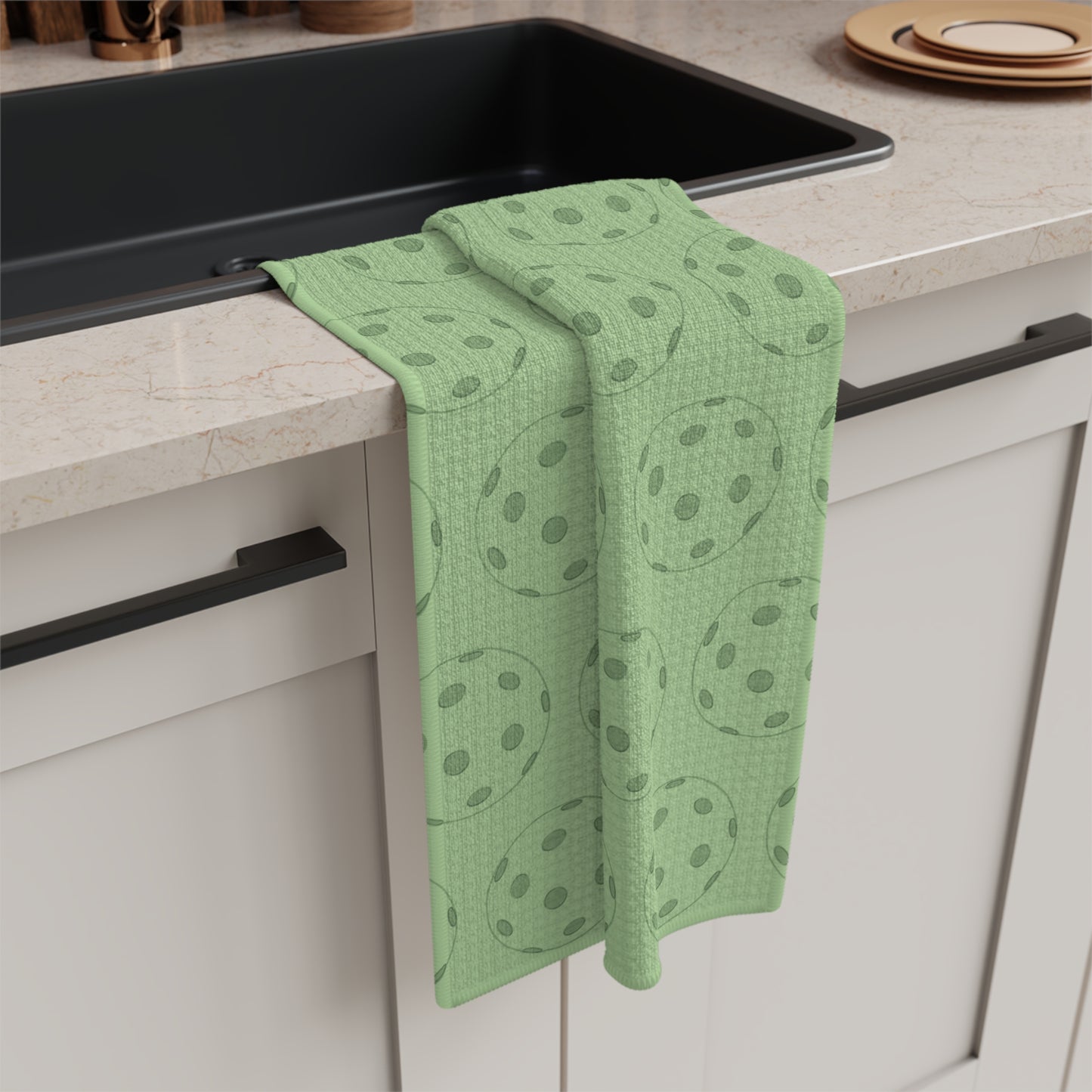 Tea Towel, Microfibre, Pickleball Pattern, Green