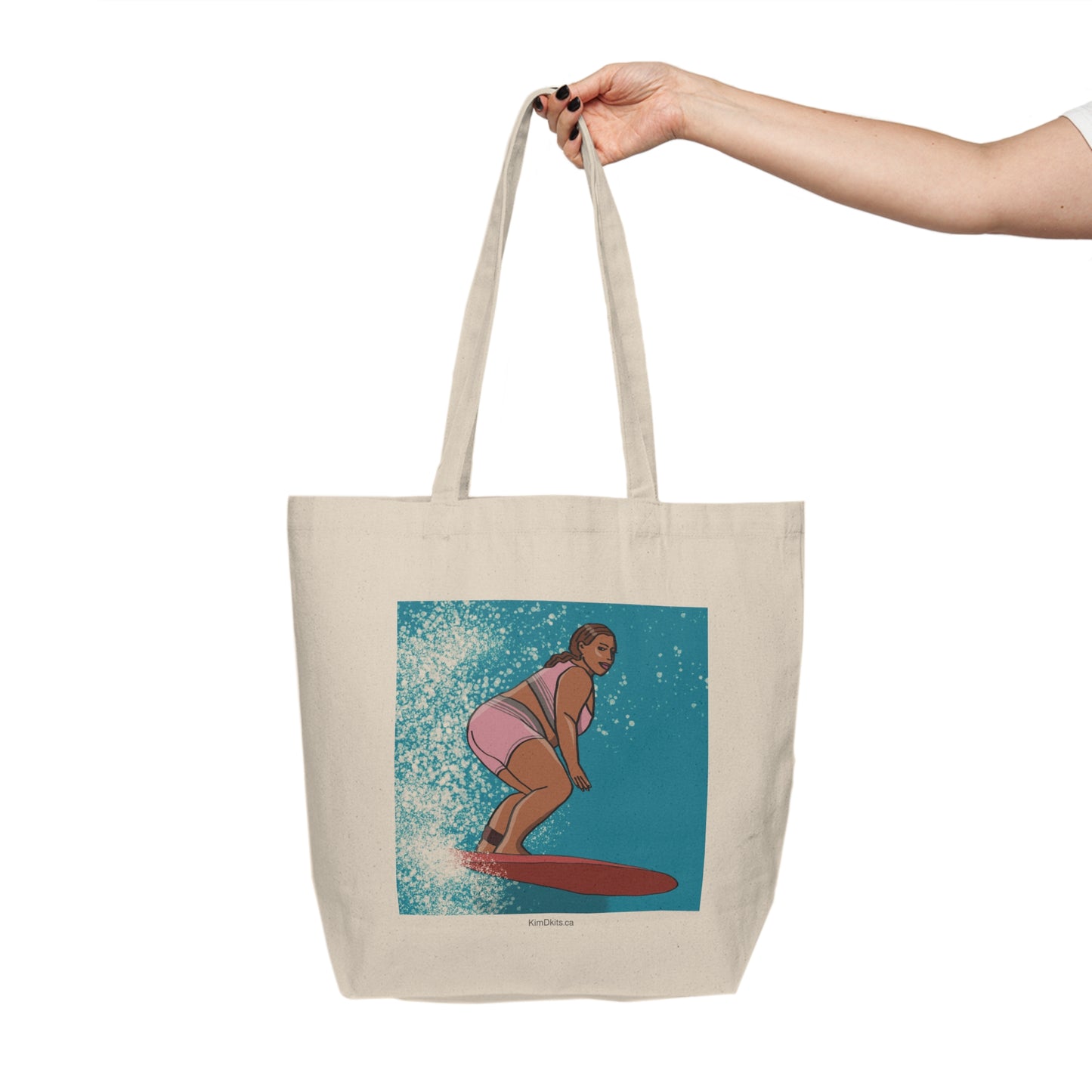 Tote Bag, Surfer in Pink Polka Dots