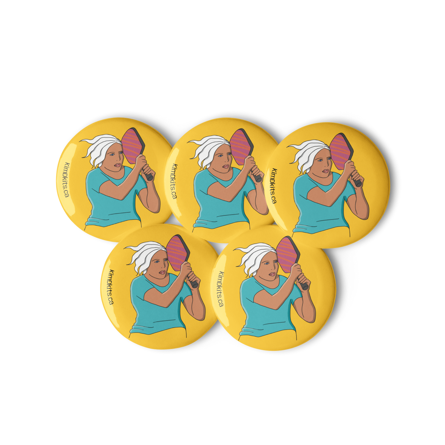 Pin Buttons, Pickleball Player, Set of 5
