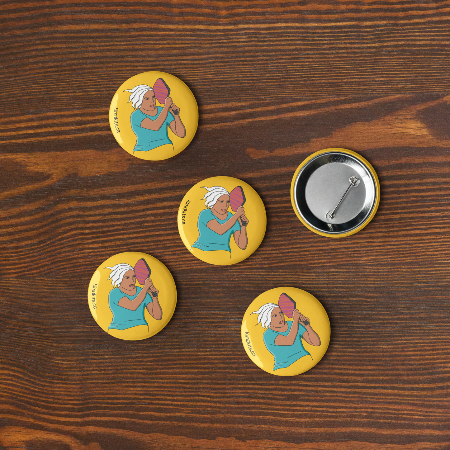 Pin Buttons, Pickleball Player, Set of 5