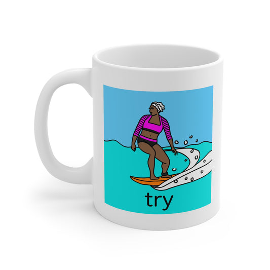 Mug (11oz), Ceramic, Surfer, Try