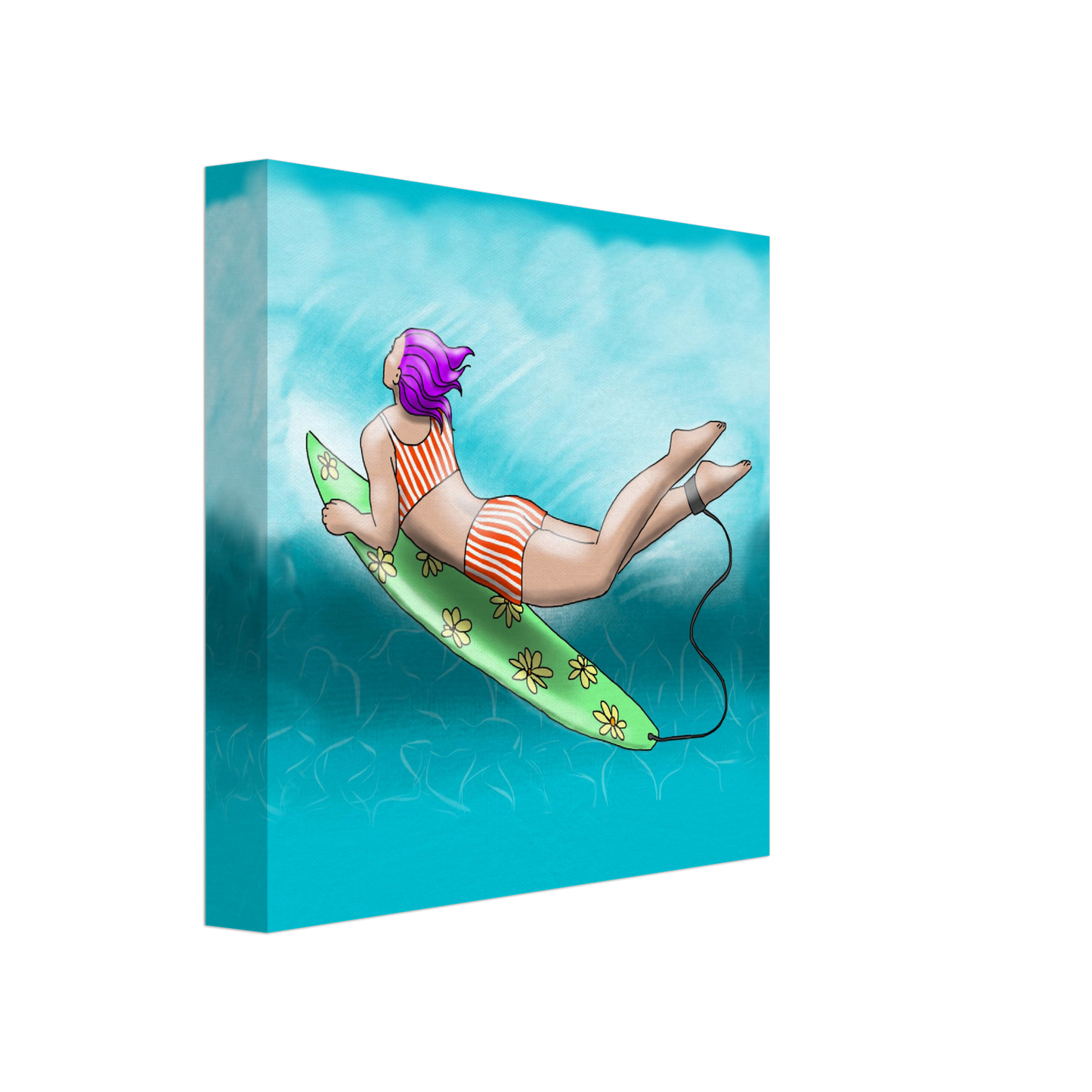 Canvas Wall Art, 8" x 8", Surfer in Striped Red & White Suit