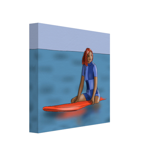 Canvas Wall Art, 8" x 8", Surfer in Plaid Suit, Orange Board