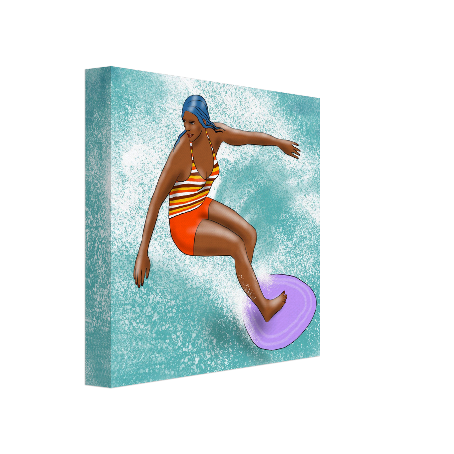 Canvas Wall Art, 8" x 8", Surfer in Stripes, Purple Board