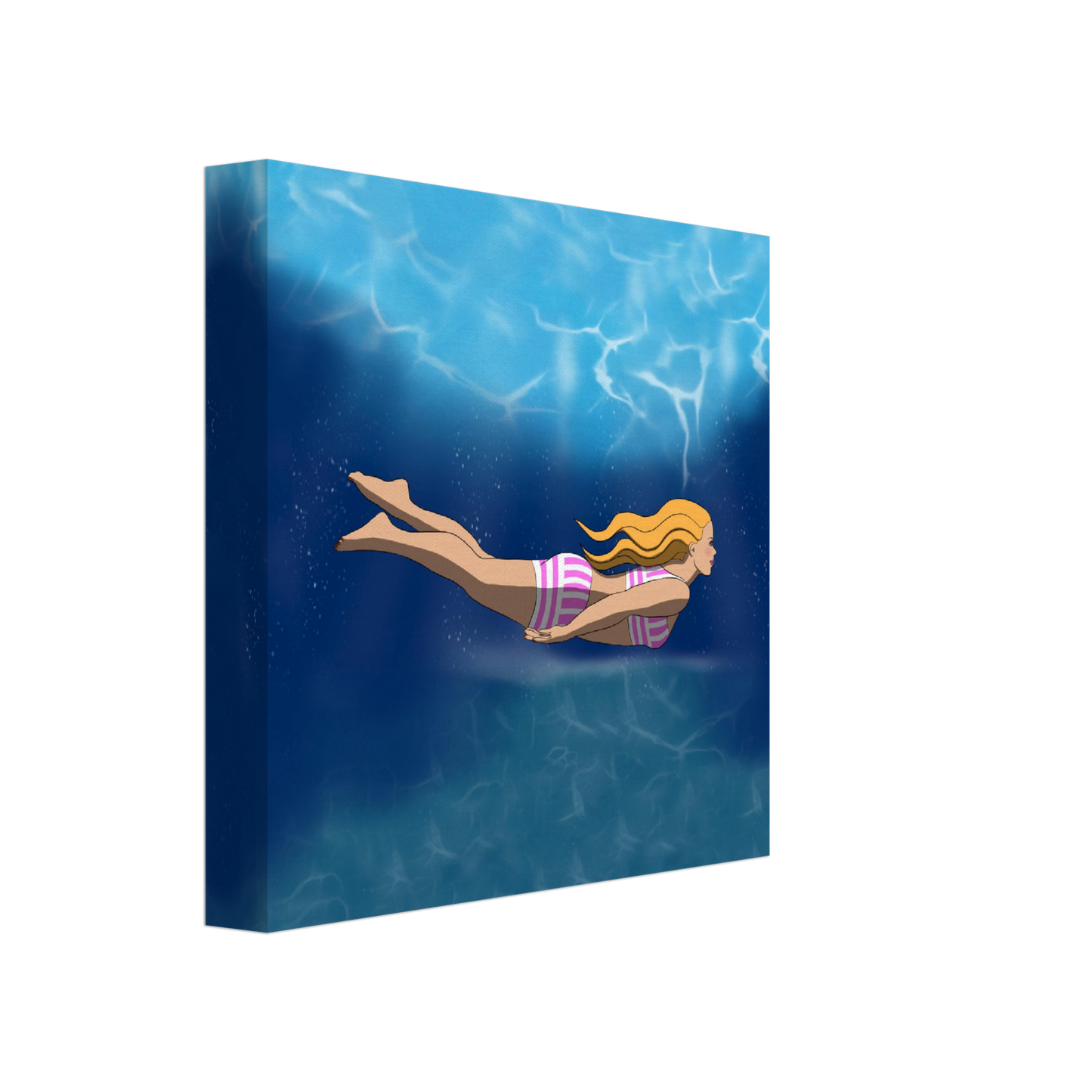 Canvas Wall Art, 8" x 8", Swimmer in Stripes