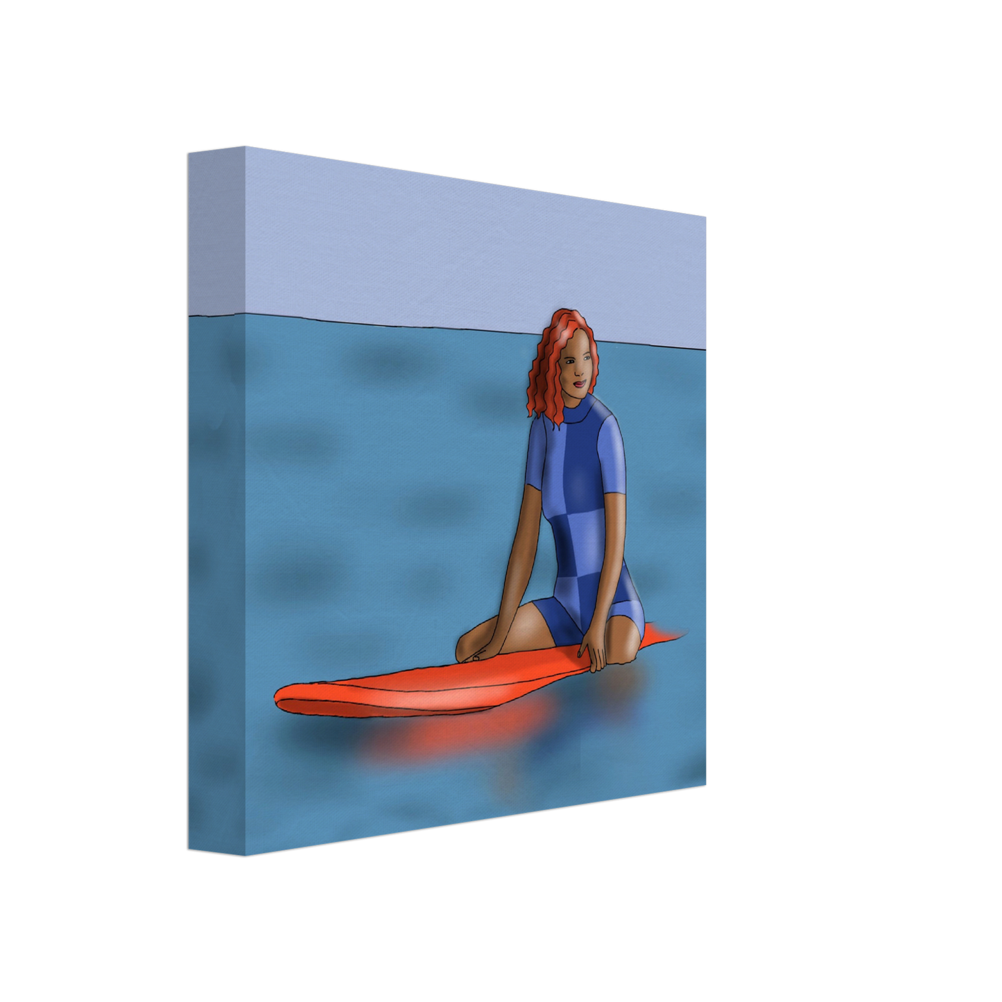 Canvas Wall Art, 8" x 8", Surfer in Plaid Suit, Orange Board